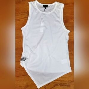 Express White Cotton Sleeveless Embellished Tank, Size XS